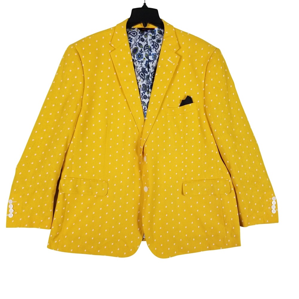 Linea Uomo Blazer Mens 52R Yellow Linen Blend Micro Teardrop Paisley Lined S3100